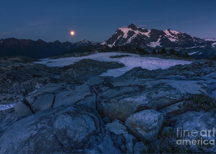 Mt. Baker Greeting Card featuring the photograph Moonrising by Gene Garnace