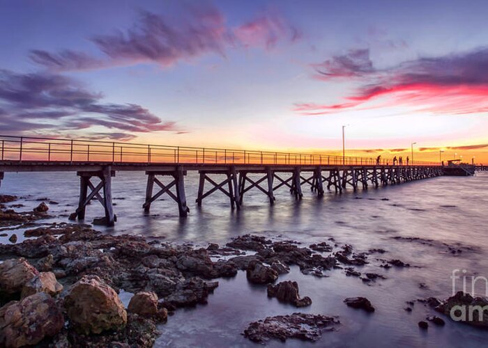 Landscape Greeting Card featuring the photograph Moonta Bay Jetty Sunset by Shannon Rogers