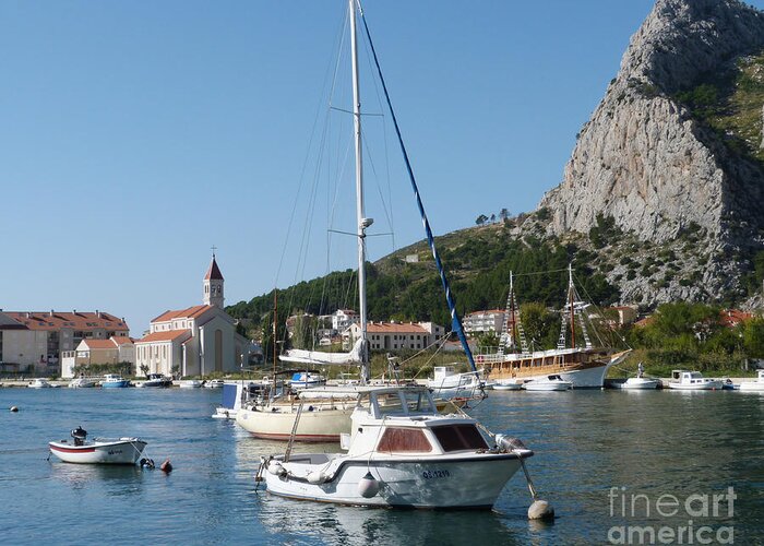 Omis Greeting Card featuring the photograph Moored boats - Cetina River - Omis by Phil Banks