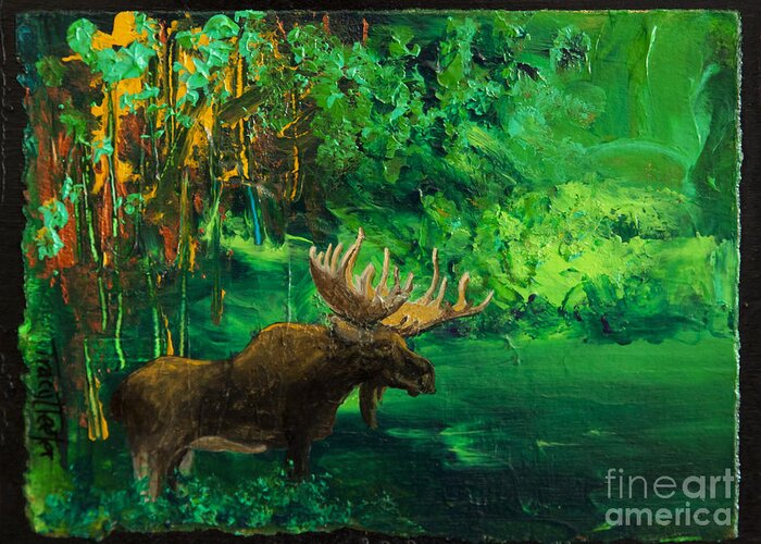 Acrylic Greeting Card featuring the painting Moose Autumn by Tracy L Teeter 