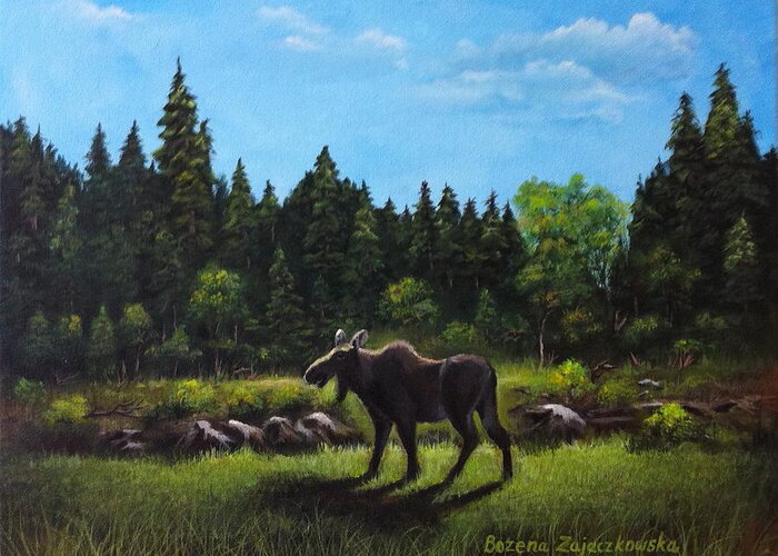 Moose Greeting Card featuring the painting Moose by Bozena Zajaczkowska