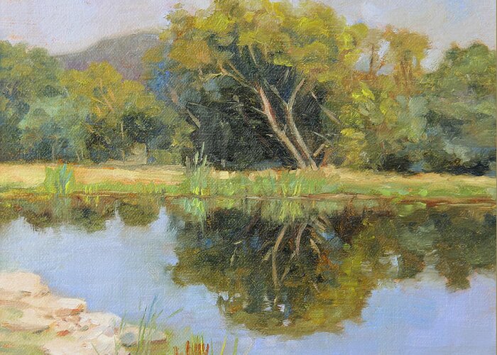 Landscape Greeting Card featuring the painting Morning Calm in Texas Summer by Anna Rose Bain
