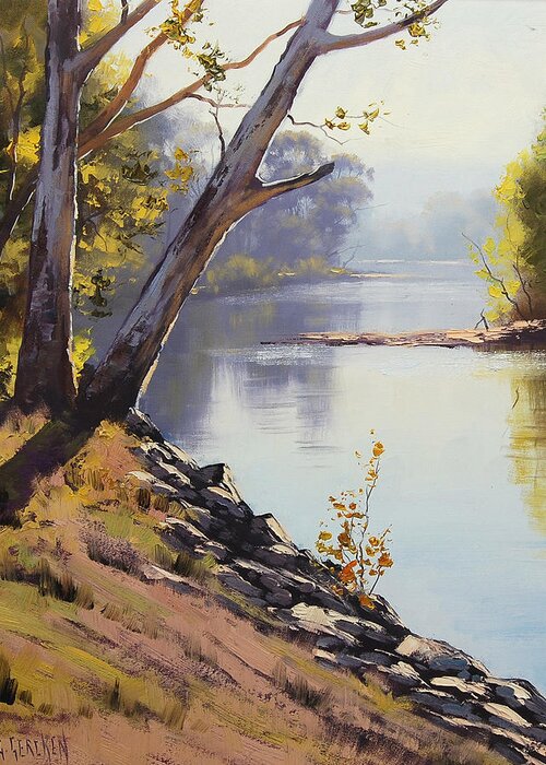 River Greeting Card featuring the painting Morning Light Tumut River by Graham Gercken