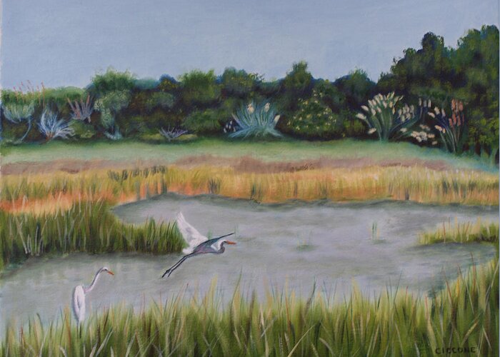 Coastal Greeting Card featuring the painting Morning Marsh Scene by Jill Ciccone Pike