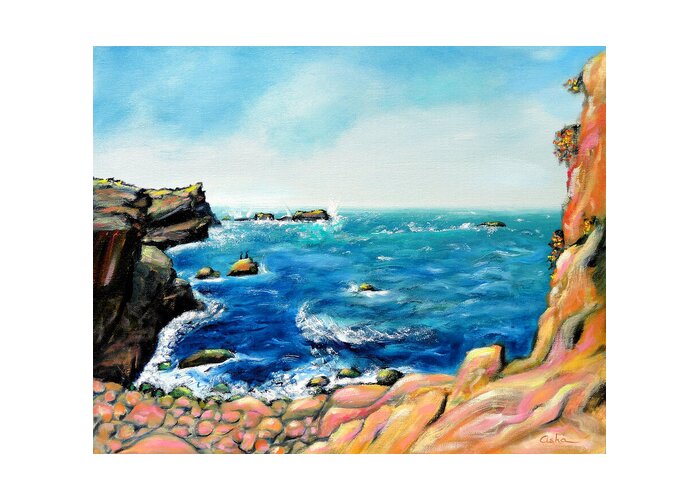 Northern California Seascape Painting Greeting Card featuring the painting Morning Sea with Birds on Rocks by Asha Carolyn Young