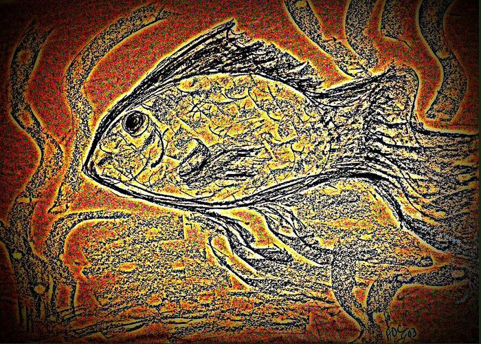 Charcoal Greeting Card featuring the digital art Mosaic Goldfish in Charcoal by Antonia Citrino