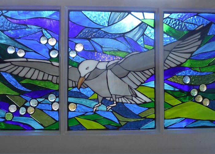 Mosaic Greeting Card featuring the glass art Mosaic Stained Glass - Free as a Bird by Catherine Van Der Woerd