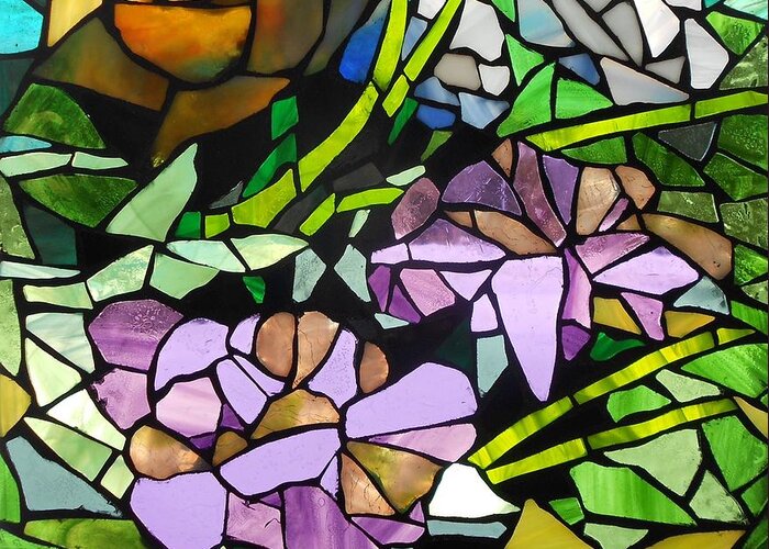 Flower Greeting Card featuring the glass art Mosaic Stained Glass - Pretty Bouquet by Catherine Van Der Woerd