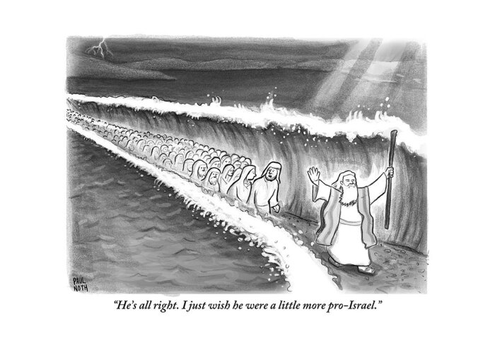 Moses Greeting Card featuring the drawing Moses Parting The Sea by Paul Noth