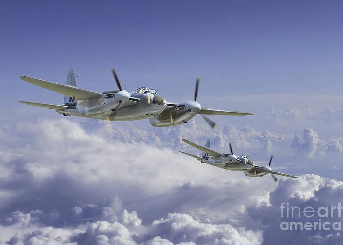 De Havilland Mosquito Greeting Card featuring the digital art Mosquito Patrol by Airpower Art
