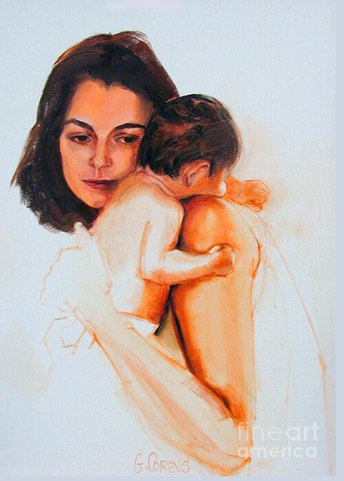 Painted Portrait Greeting Card featuring the painting Mother and child by Greta Corens