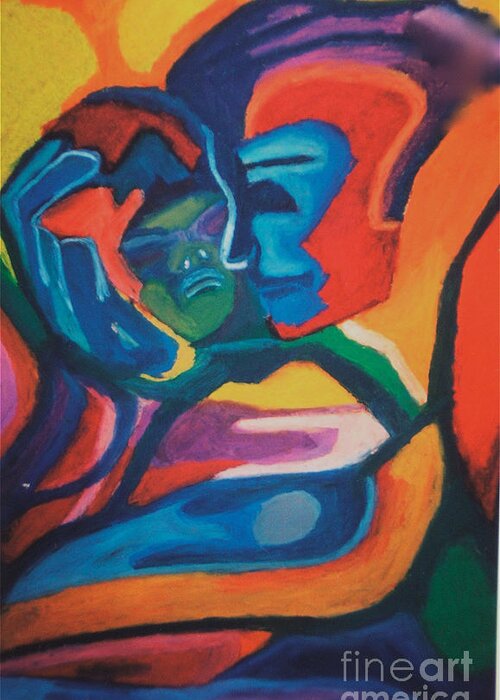 Mother And Child Greeting Card featuring the pastel Mother and Child by Jon Kittleson