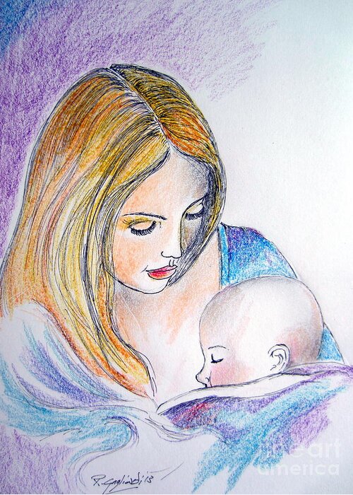 Mother And Child Greeting Card featuring the painting Mother and child by Roberto Gagliardi