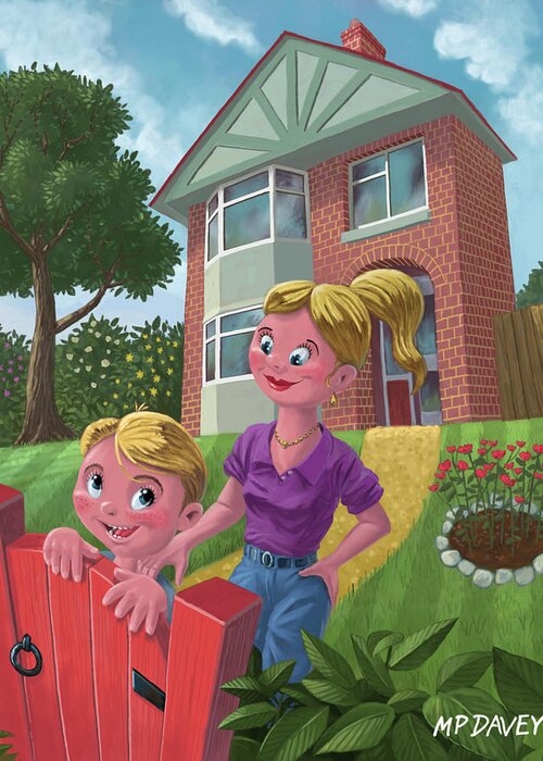 Mother Greeting Card featuring the painting Mother And Son In Garden by Martin Davey