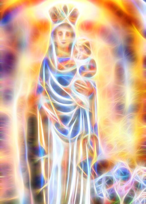 Mary Greeting Card featuring the painting Mother of Light by David Luebbert