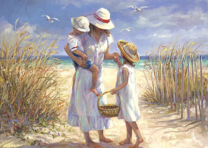 Mom And Daughter Greeting Card featuring the painting Mothers Day Beach by Laurie Snow Hein