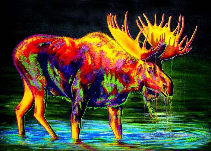 Moose Greeting Card featuring the painting Motley Moose by Teshia Art