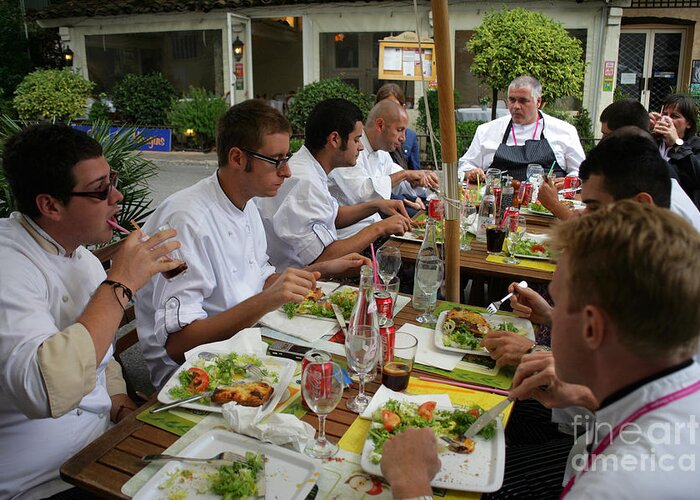 South Of France Greeting Card featuring the photograph Mougins chefs eat lunch by Ros Drinkwater