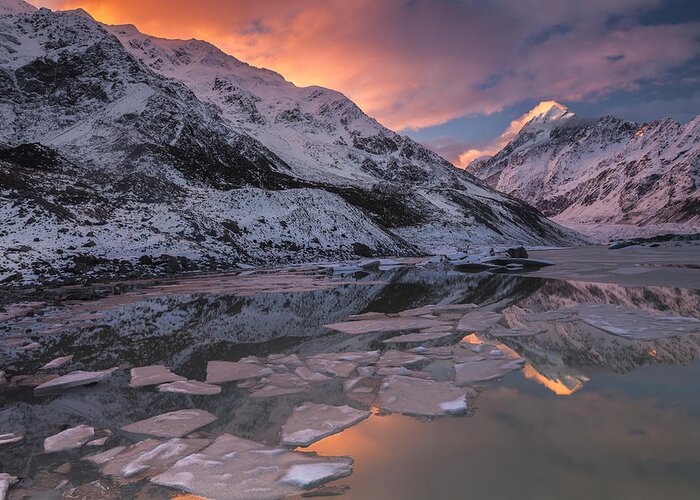 Colin Monteath Greeting Card featuring the photograph Mount Cook And Mueller Lake In Mount by Colin Monteath