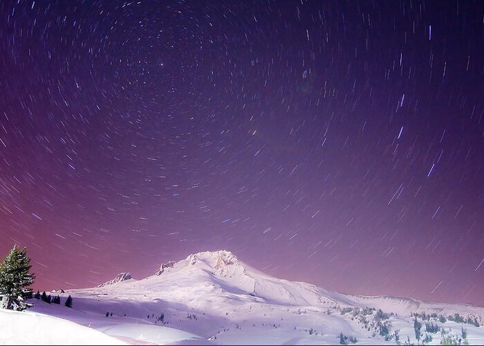  Snowfall Greeting Card featuring the photograph Mount Hood and Stars by Darren White