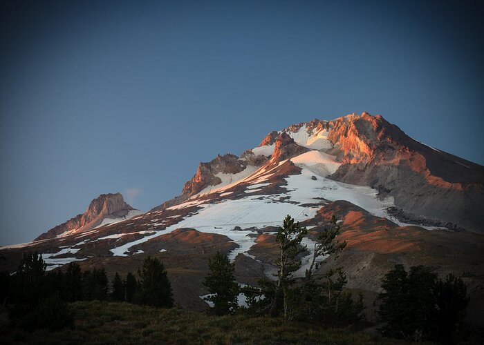 Mt. Hood Greeting Card featuring the photograph Mount Hood Summit in Warm Glow by Karen Lee Ensley