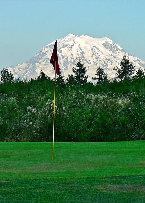Golf Greeting Card featuring the photograph Mount Rainer at Lipoma Firs by Jean Wright