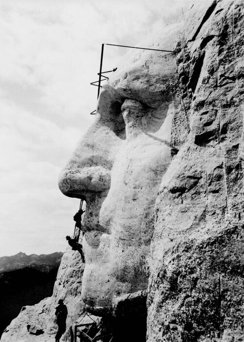 Mount Rushmore Greeting Card featuring the photograph Mount Rushmore Construction Photo by War Is Hell Store