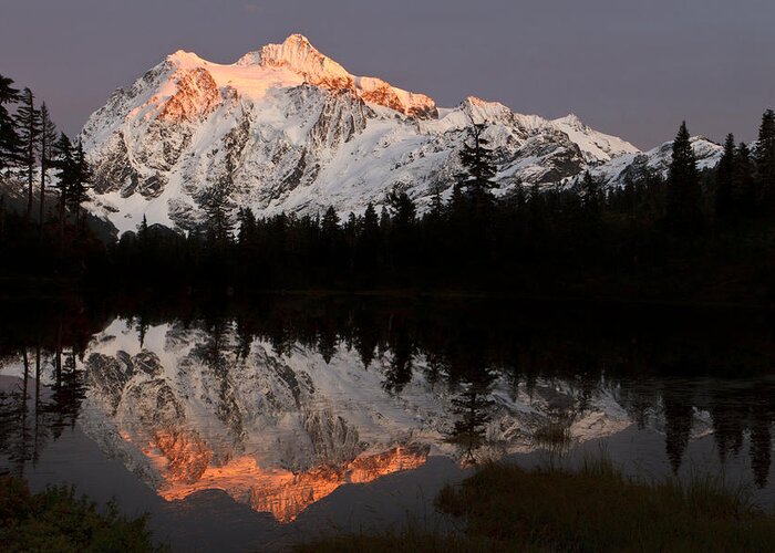 Alpenglow Greeting Card featuring the photograph Mount Shuksan Alpenglow by Michael Russell