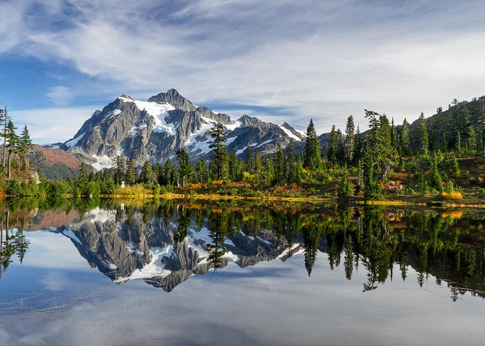 Alpine Greeting Card featuring the photograph Mount Shuksan Reflections by Michael Russell