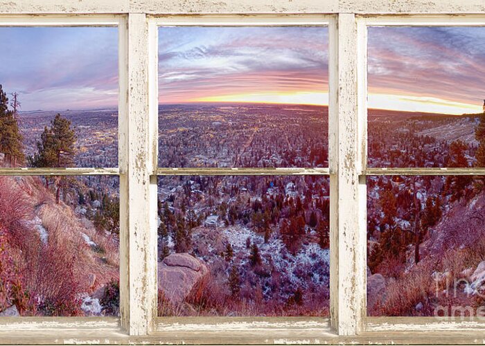 Mountains Greeting Card featuring the photograph Mountain City White Rustic Barn Picture Window View by James BO Insogna