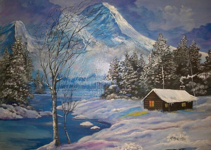 Mountain Greeting Card featuring the painting Mountain Hideaway by Dave Farrow