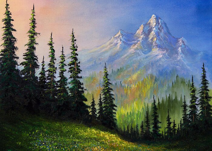 Morning Greeting Card featuring the painting Mountain Morning by Chris Steele