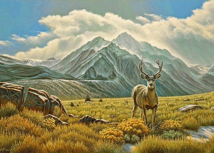 Landscape Greeting Card featuring the painting Mountain Muley by Paul Krapf