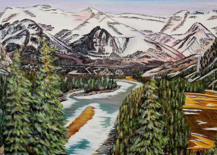 Fairmount Banff Springs Golf Course Greeting Card featuring the painting Mountain Spring - Banff Springs by Marilyn McNish