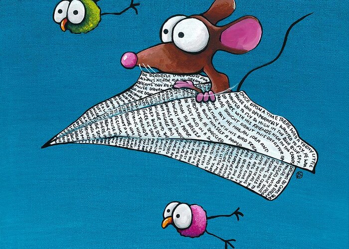 Mouse Greeting Card featuring the painting Mouse in a Paper Plane by Lucia Stewart