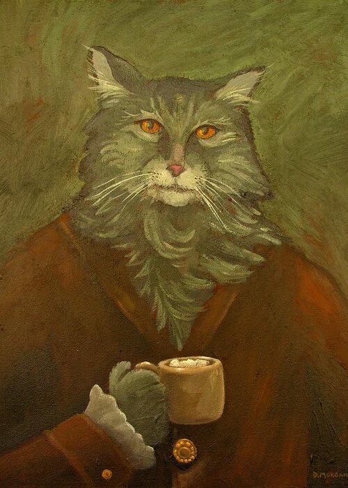 Cat Greeting Card featuring the painting Mr. Mewington with Cappuccino by Don Morgan