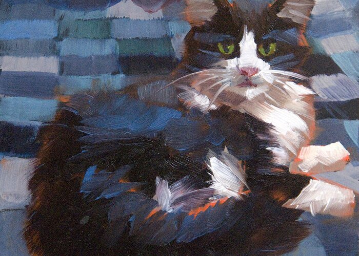 Cat Greeting Card featuring the painting Mr. Tuxedo by Alice Leggett