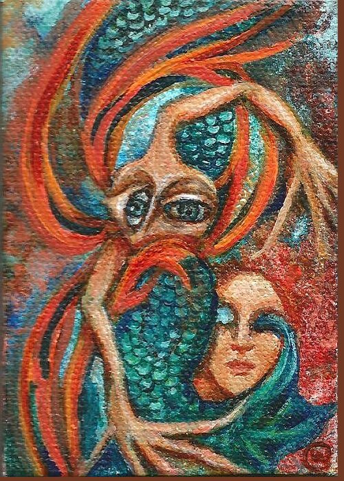 Mermaid Greeting Card featuring the painting Mrs. Smith based on poem by Ogden Nash by Linda Markwardt