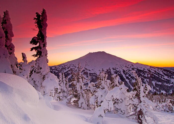 Mount Bachelor Greeting Card featuring the photograph Mount Bachelor Winter Twilight by Kevin Desrosiers