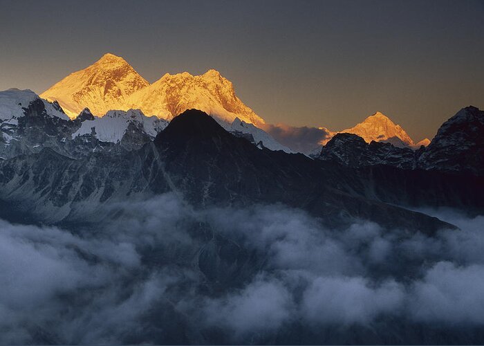 Feb0514 Greeting Card featuring the photograph Mt Everest Lhotse And Makalu Nepal by Colin Monteath