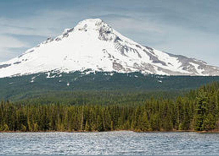 Water's Edge Greeting Card featuring the photograph Mt Hood 3429m Volcano Towering Over by Fotovoyager