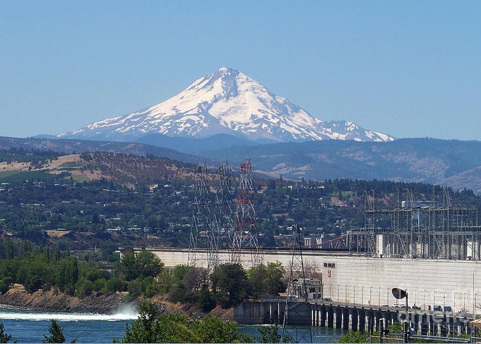 Mt Hood Greeting Card featuring the photograph Mt Hood and The Dalles Dam by Charles Robinson