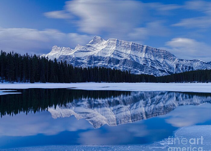 Mountain Greeting Card featuring the photograph Mt. Rundle Blues by Royce Howland