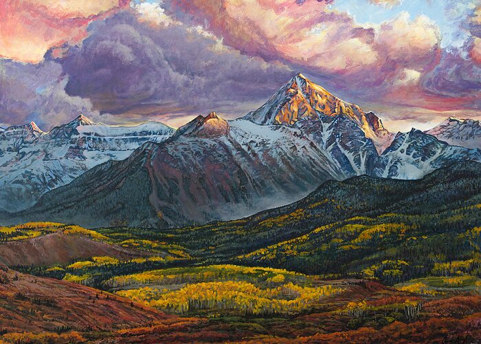 Sneffels Greeting Card featuring the painting Mt. Sneffels by Aaron Spong