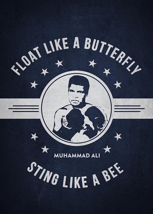 Muhammad Ali Greeting Card featuring the digital art Muhammad Ali - Navy Blue by Aged Pixel