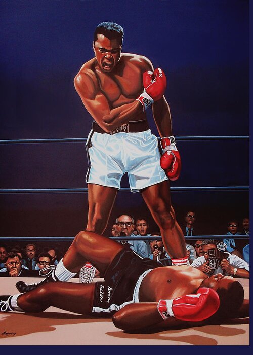 Mohammed Ali Versus Sonny Liston Muhammad Ali Paul Meijering Boxing Boxer Prizefighter Mohammed Ali Ali Sonny Liston Cassius Clay Big Bear The Greatest Boxing Champion The People's Champion The Louisville Lip Knockout Paul Meijering Wbc World Champions Heavyweight Boxing Champions Athlete Icon Portrait Realism Sport Heavyweight Adventure Down Sportsman Hero Painting Canvas Realistic Painting Art Artwork Work Of Art Realistic Art Ring Celebrity Celebrities Greeting Card featuring the painting Muhammad Ali versus Sonny Liston by Paul Meijering