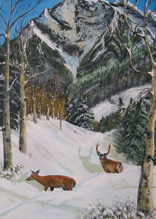 #mule Deer Greeting Card featuring the painting Mule Deer in Winter by Sharon Duguay
