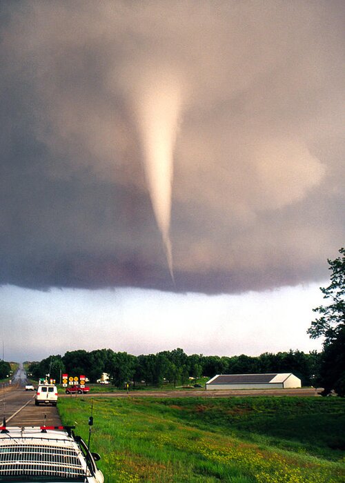 Tornado Greeting Card featuring the photograph Mulvane Tornado with Storm Chasers by Jason Politte