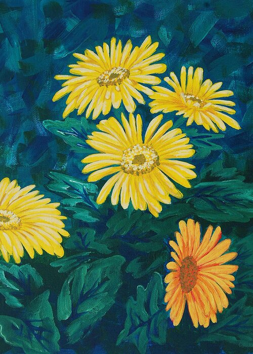 Flower Greeting Card featuring the painting Mums by Cheryl Fecht
