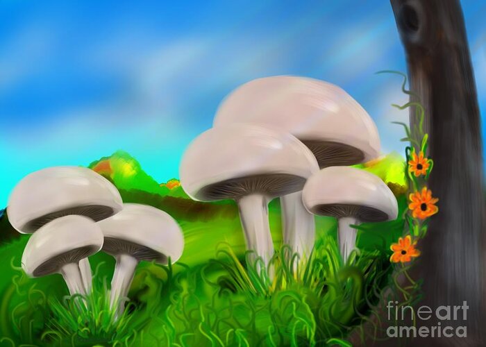 Mushroom Greeting Card featuring the digital art Mushroom Land by Christine Fournier